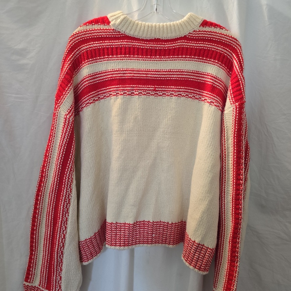 American Eagle Cable Knit Sweater Cream With Red Stripes Fisherman Crop XL NWT - Picture 7 of 13